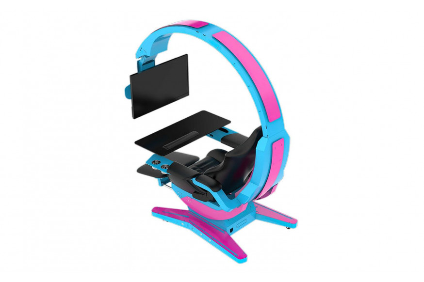 Jubilee™ Hamish Ultimate Working and Gaming Computer Desk with Recliner - Blue/Pink