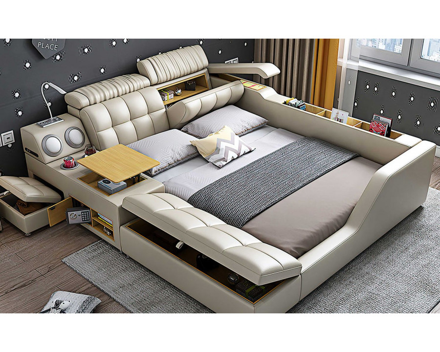 Jubilee Athena Modern Multifunctional Smart Queen Size Left Hand Facing Bed - Beige, Fabric