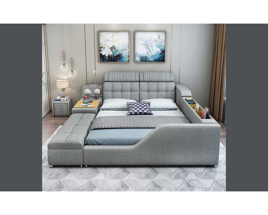 Jubilee Athena Modern Multifunctional Smart King Size Left Hand Facing Bed - Gray, Fabric