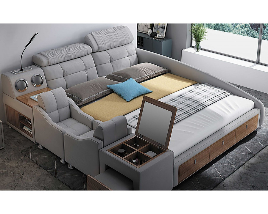 Jubilee Sheffield Modular Modern Multifunctional Smart Queen Size Left Hand Facing Bed - Gray, Fabric