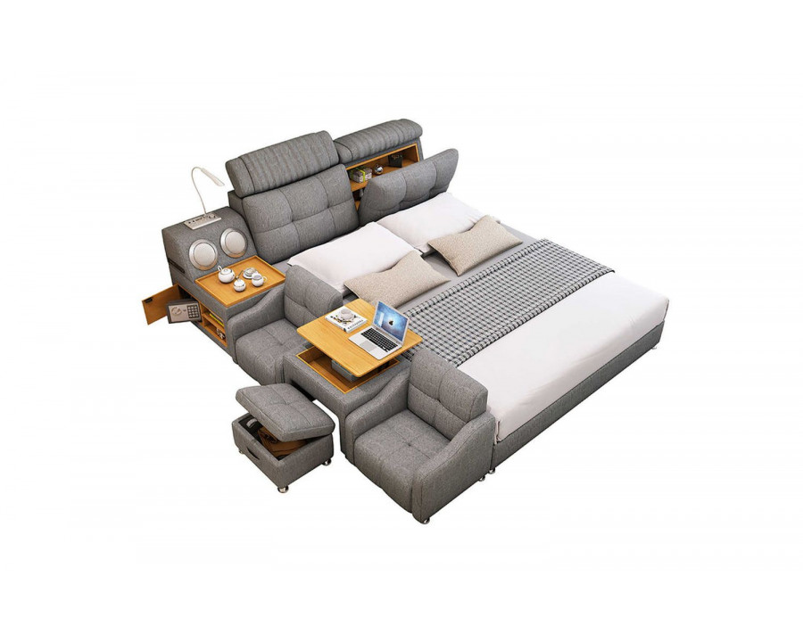 Jubilee Lucinda Modular Modern Multifunctional Smart Queen Size Left Hand Facing Bed - Gray, Bonded Leather