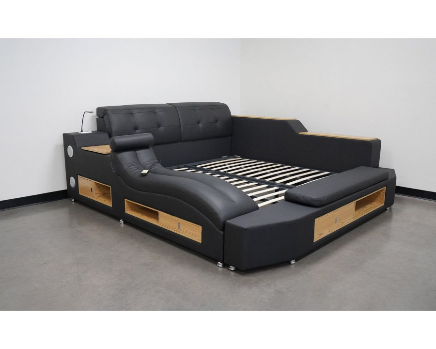 Jubilee Apollo Modern Multifunctional Smart Queen Size Right Hand Facing Bed - Black, Fabric