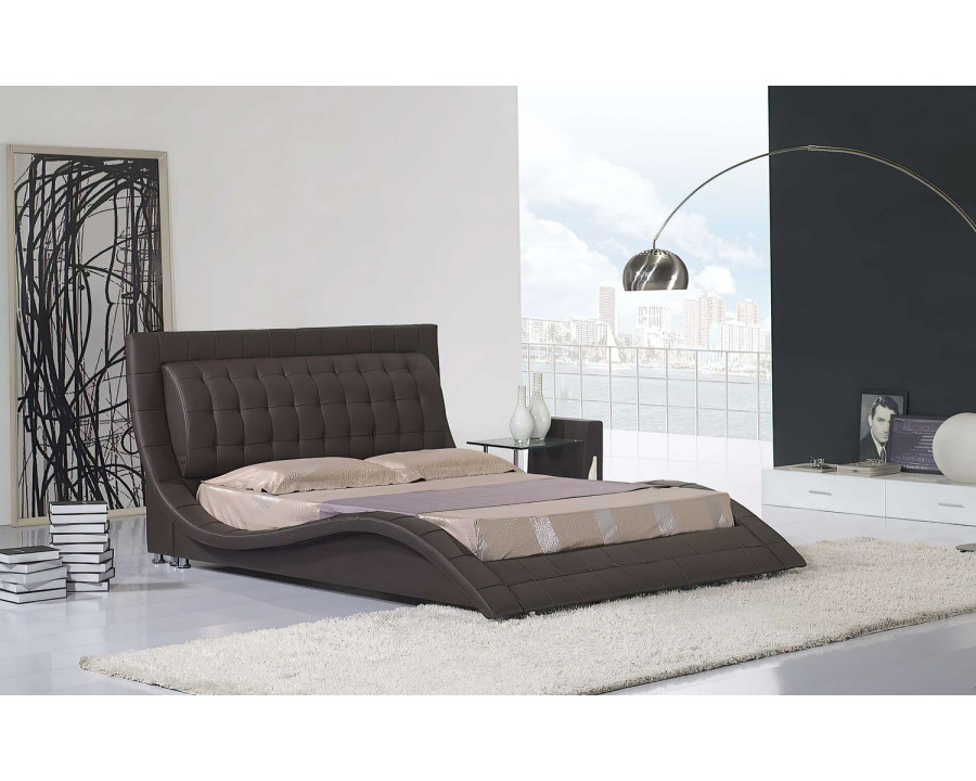 Jubilee Odin Curved Modern Queen Size Platform Bed - Brown, Top Grain Italian Leather