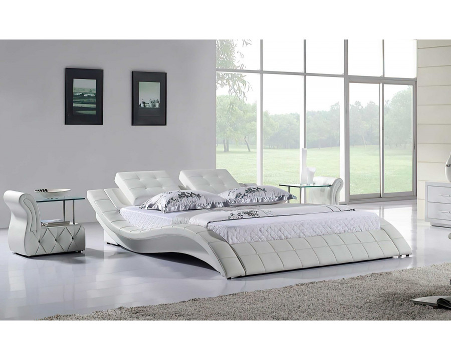 Jubilee Artemis Curved Modern Queen Size Platform Bed - White, Bonded Leather