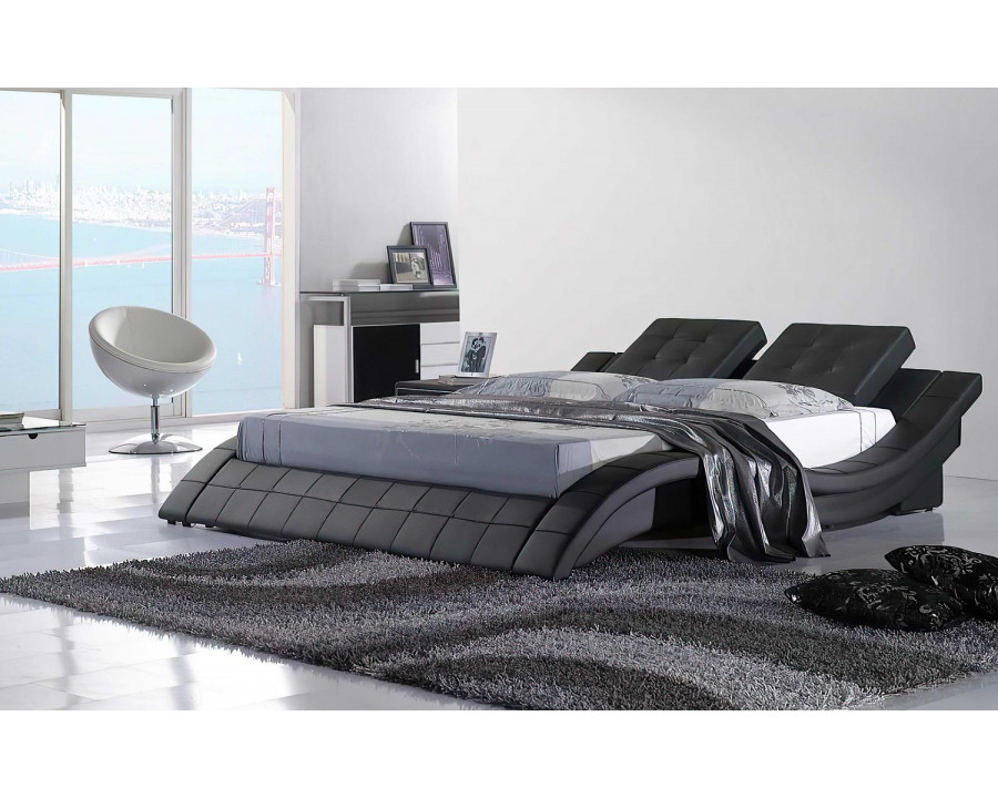 Jubilee Artemis Curved Modern Queen Size Platform Bed - Black, Top Grain Italian Leather