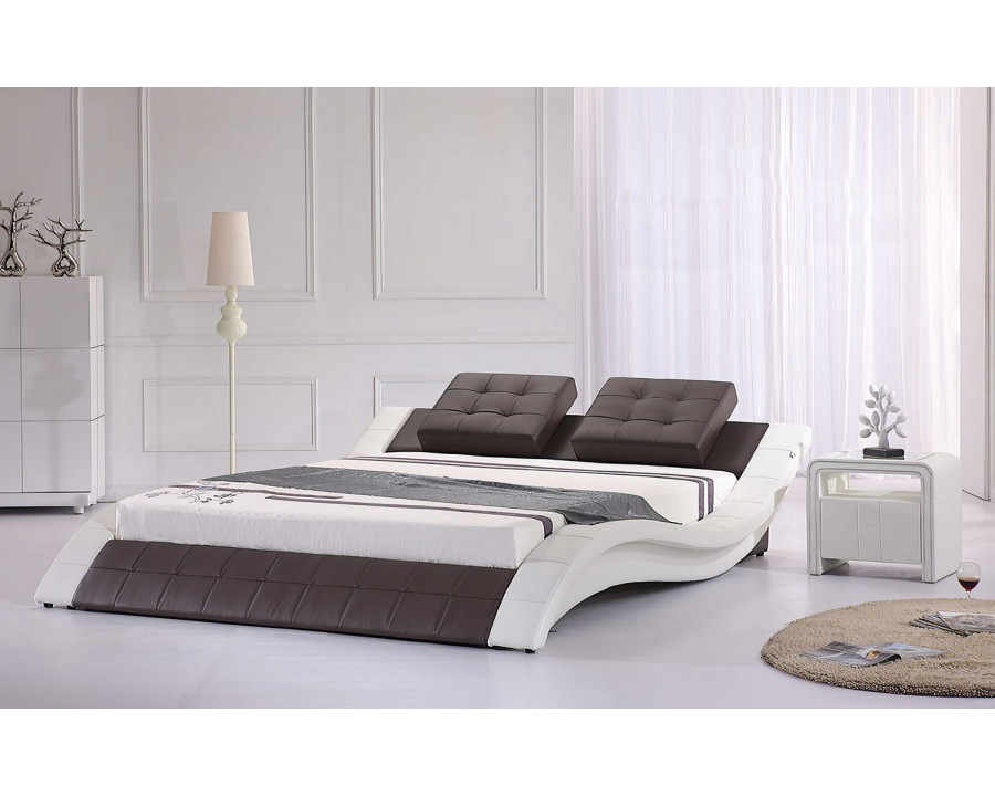 Jubilee Artemis Curved Modern Queen Size Platform Bed - Brown/White, Top Grain Italian Leather