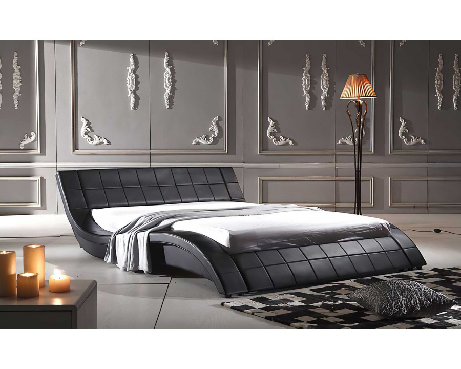 Jubilee Verdandi Curved Modern Queen Size Platform Bed - Black, Bonded Leather