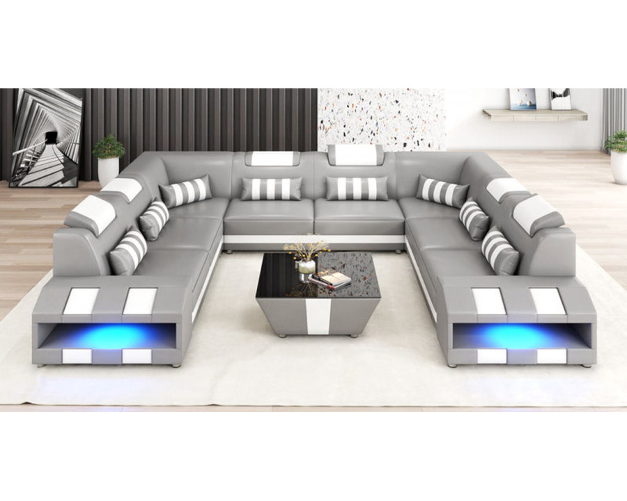 Jubilee Cosmo Xl U-Shape Modern Sectional with Led - Gray/White, Bonded Leather