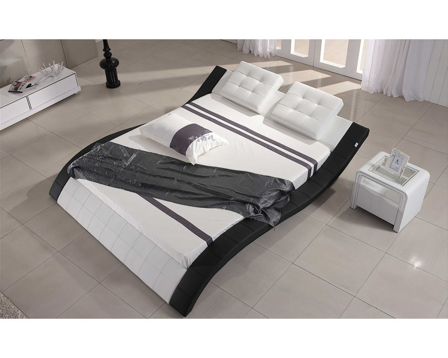 Jubilee Artemis Curved Modern Queen Size Platform Bed - White/Black, Bonded Leather