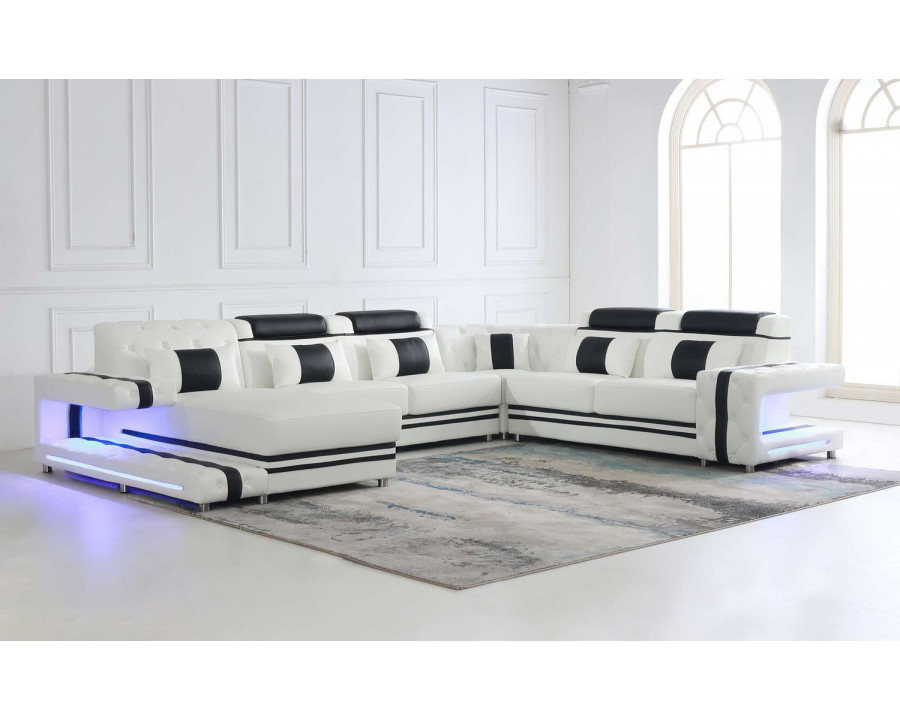 Jubilee Zion Modern Left Hand Facing Sectional Sofa with Led - White/Black, Bonded Leather