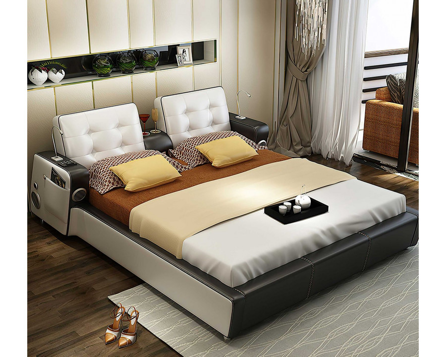 Jubilee Campbell Tech Smart Modern Queen Size Bed - White/Black, Bonded Leather