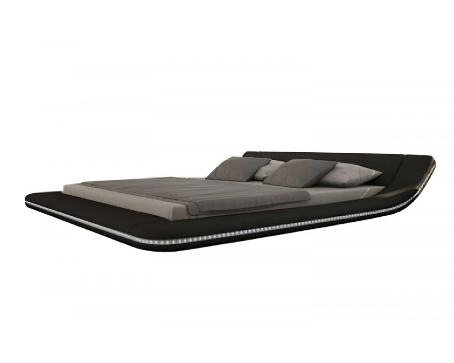 Jubilee Tavia Modern Minimalist Queen Size Bed with Leds - Black, Fabric