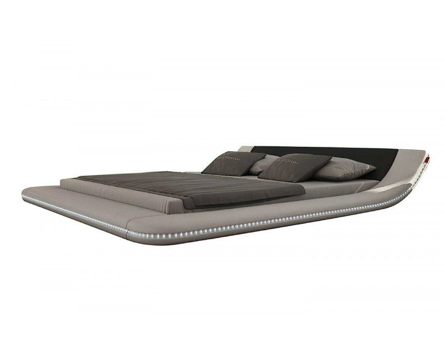 Jubilee Tavia Modern Minimalist Queen Size Bed with Leds - Black/Gray, Fabric