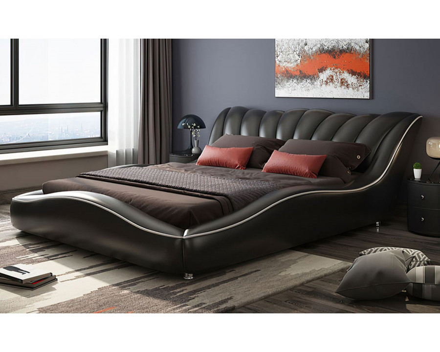 Jubilee Dax Modern Curved Queen Size Bed - Black, Bonded Leather