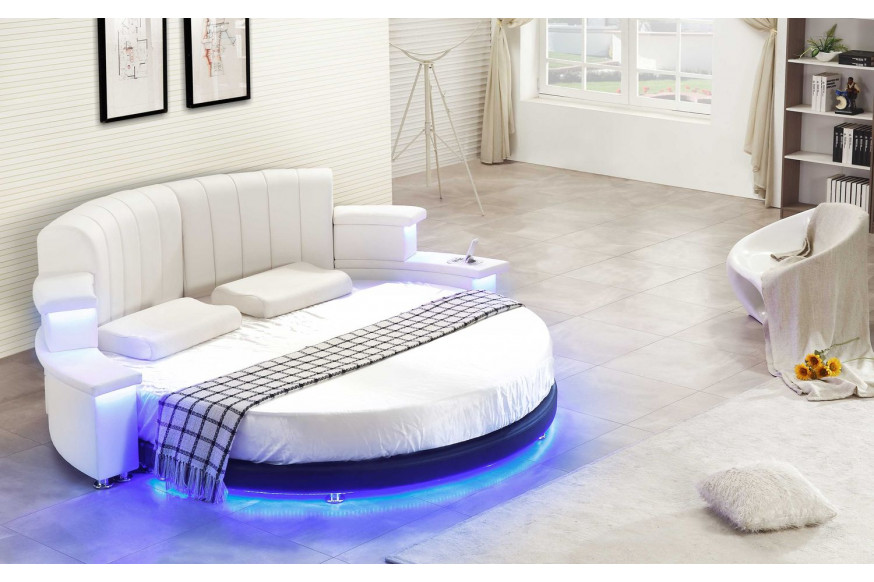 Jubilee™ Kyle Modern Luxury Round Bed - White/Black, Bonded Leather