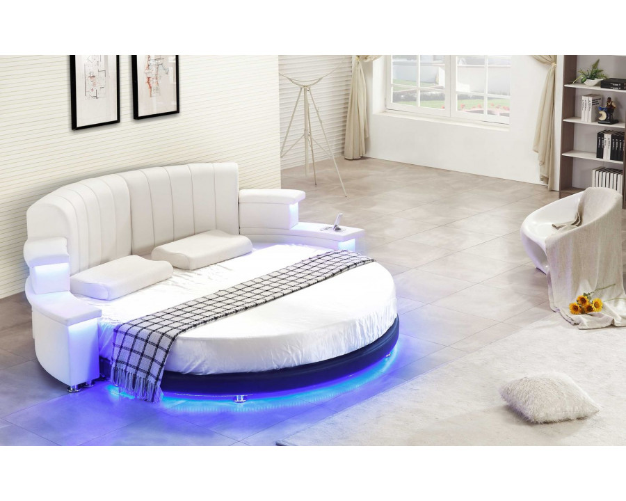 Jubilee Kyle Modern Luxury Round Bed - White/Black, Bonded Leather