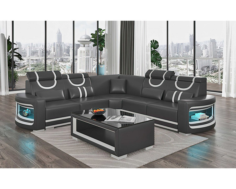 Jubilee Luca Modern Corner Sectional with Led - Black/White, Bonded Leather