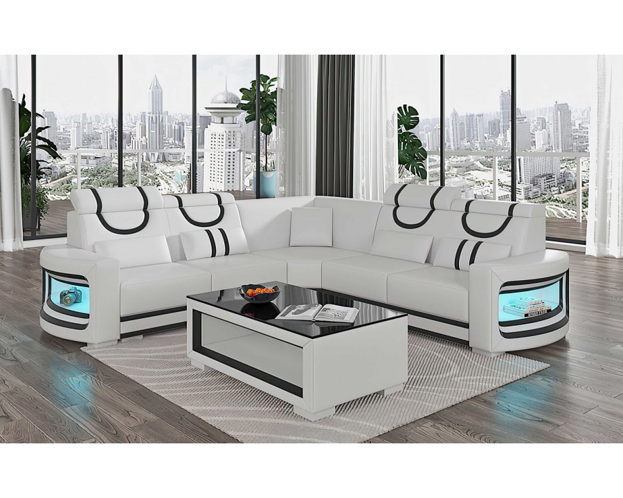 Jubilee Luca Modern Corner Sectional with Led - White/Black, Bonded Leather