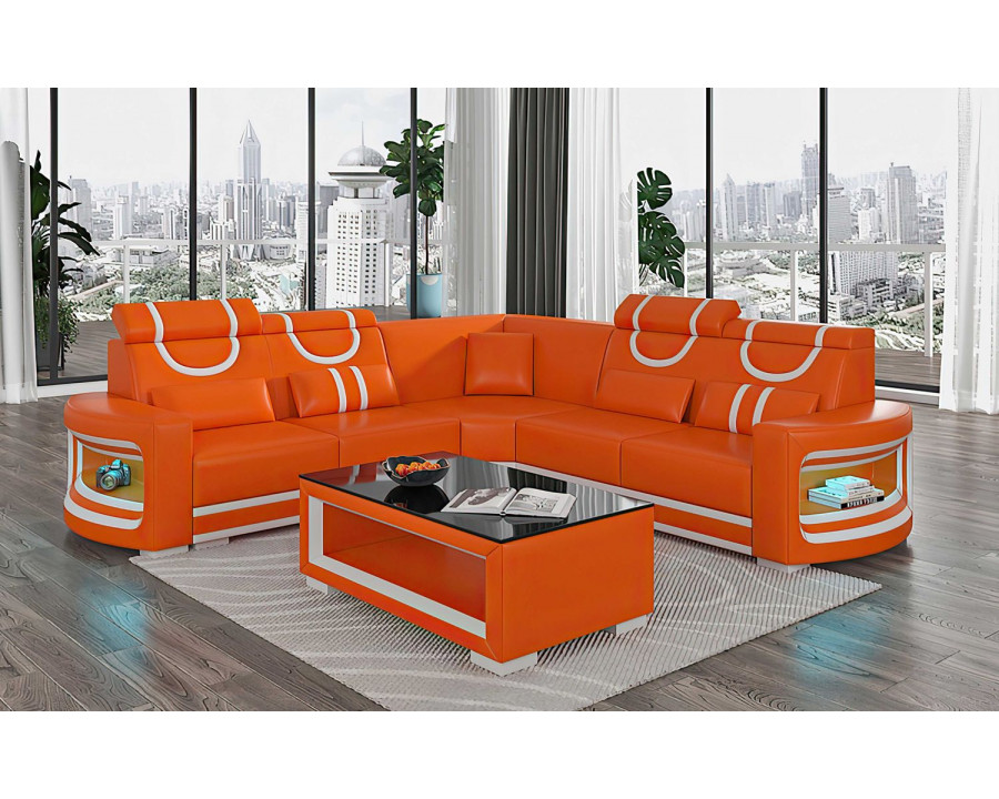 Jubilee Luca Modern Corner Sectional with Led - Orange/White, Bonded Leather