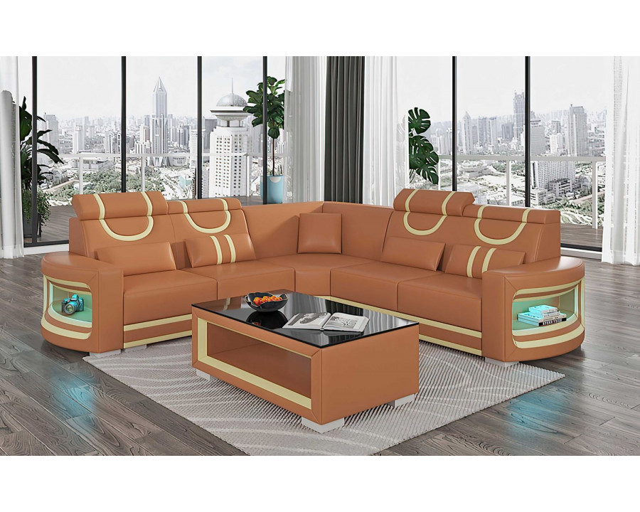 Jubilee Luca Modern Corner Sectional with Led - Brown/Beige, Bonded Leather