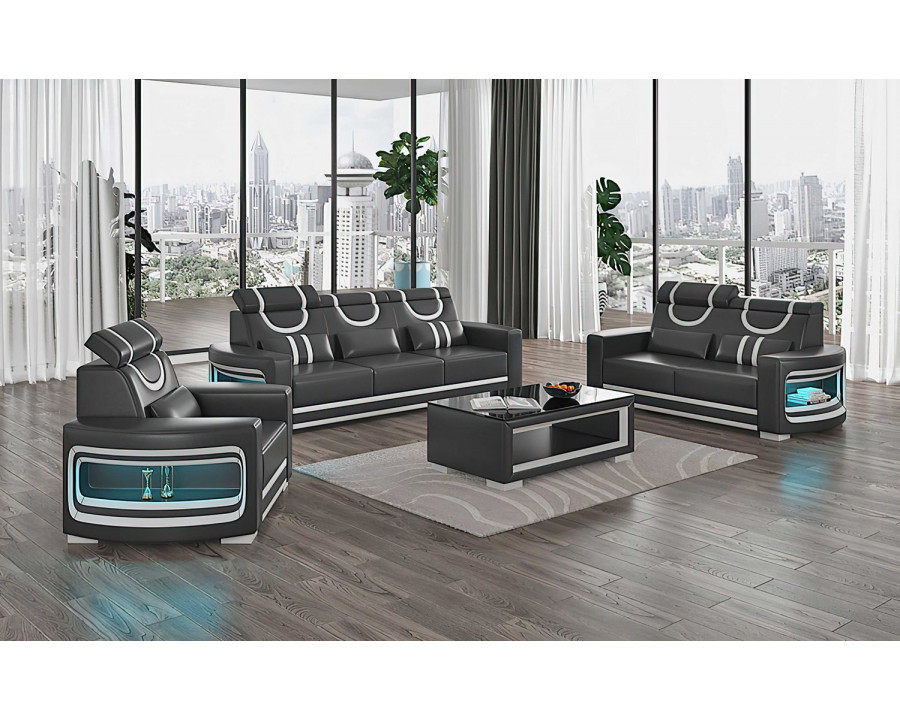 Jubilee Luca Modern Sofa Set with Led - Black/White, Bonded Leather