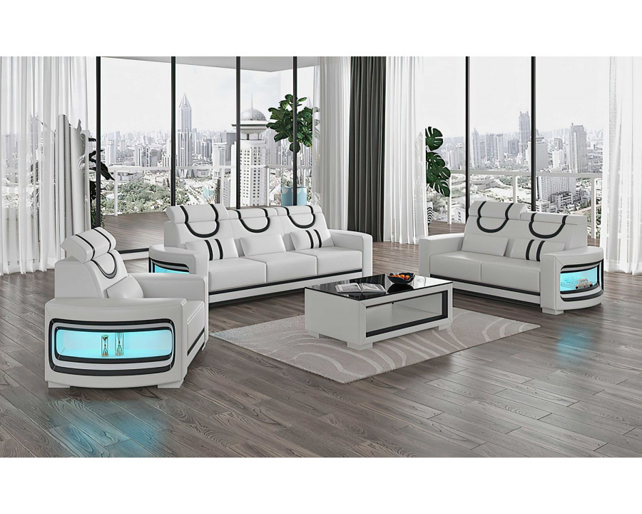 Jubilee Luca Modern Sofa Set with Led - White/Black, Bonded Leather