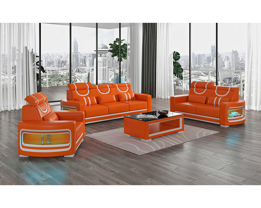 Jubilee Luca Modern Sofa Set with Led - Orange/White, Bonded Leather