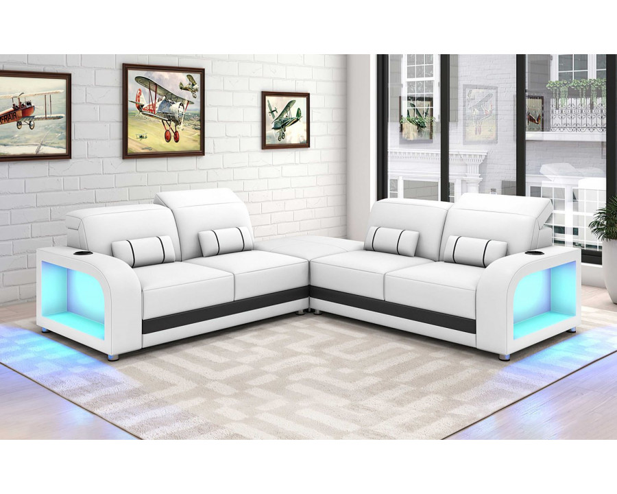 Jubilee Ronan Modern Sectional with Led - White/Black, Bonded Leather