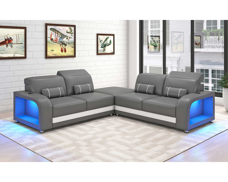 Jubilee Ronan Modern Sectional with Led - Gray/White, Bonded Leather