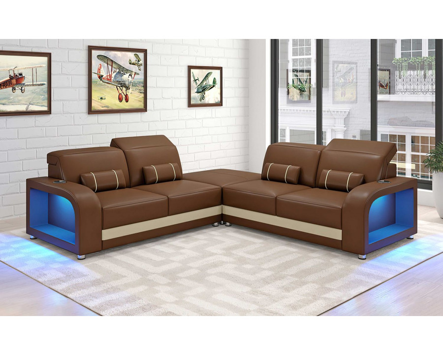 Jubilee Ronan Modern Sectional with Led - Brown/Beige, Bonded Leather