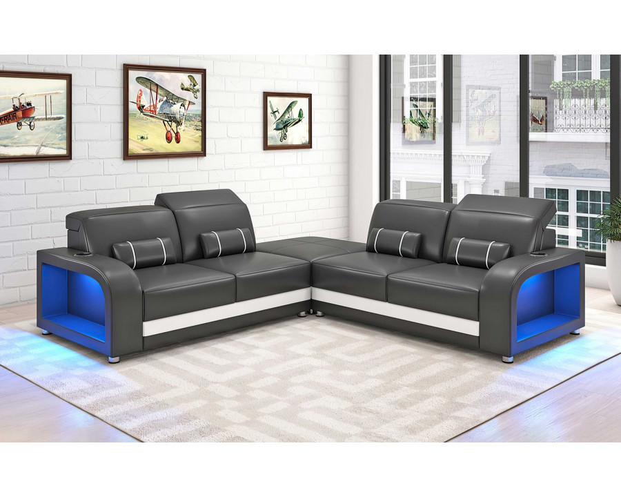 Jubilee Ronan Modern Sectional with Led - Black/White, Bonded Leather