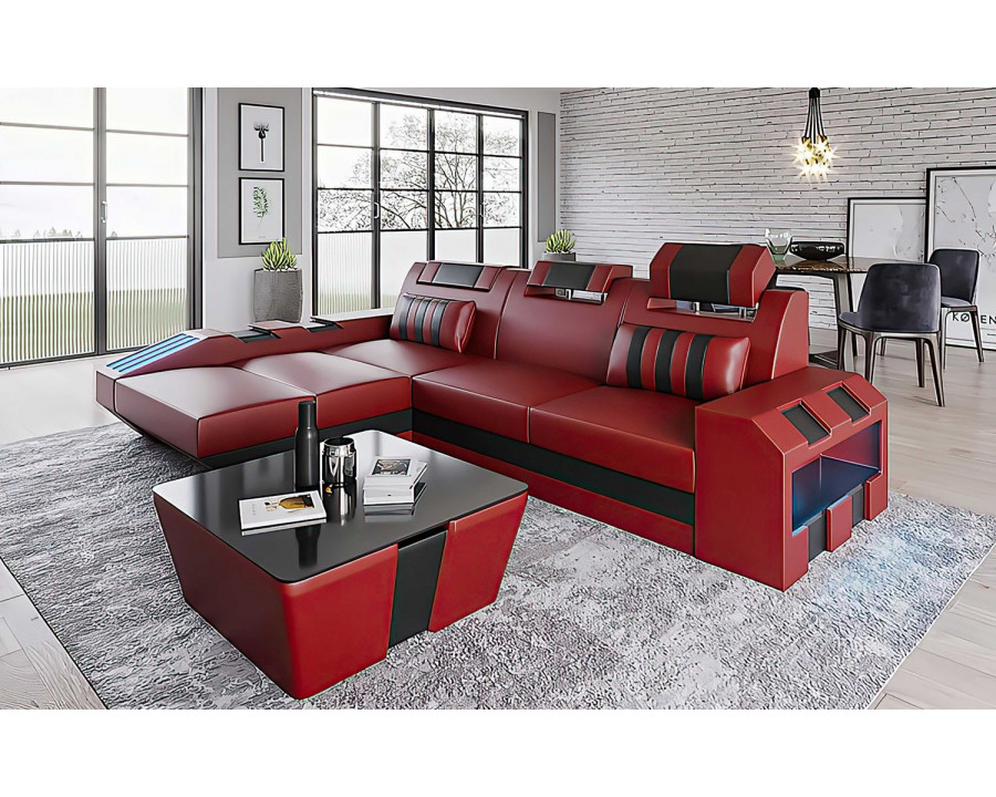 Jubilee Cosmo Small Modern Left Hand Facing Sectional with Led - Black/Red, Bonded Leather