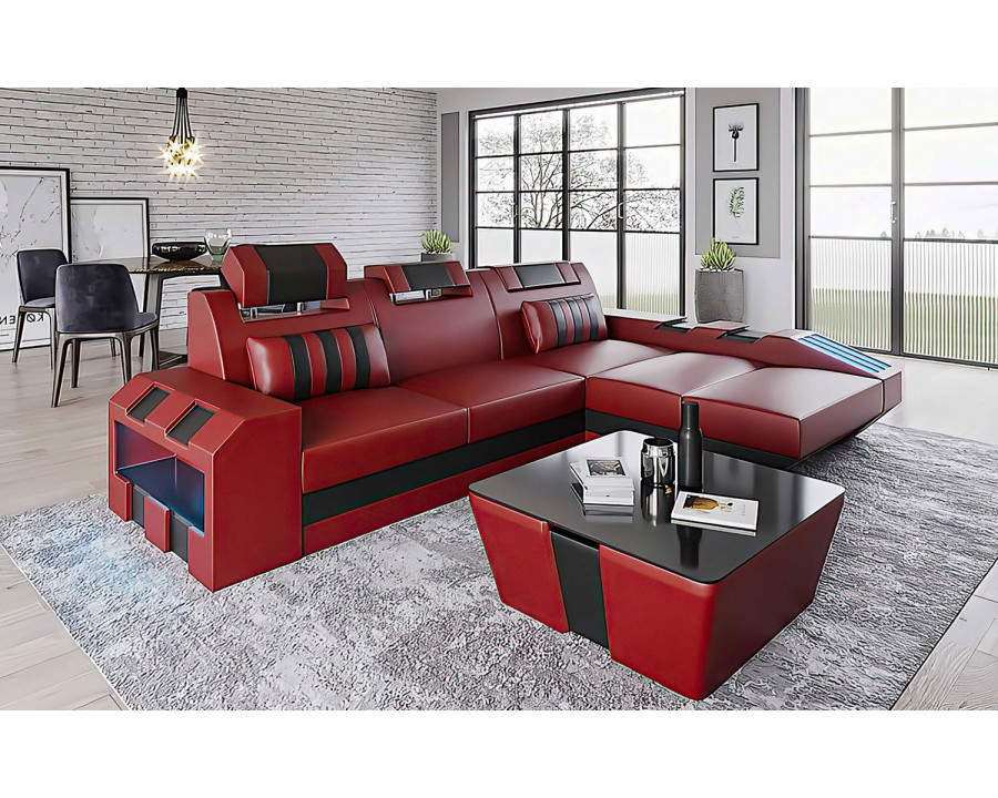 Jubilee Cosmo Small Modern Right Hand Facing Sectional with Led - Black/Red, Bonded Leather