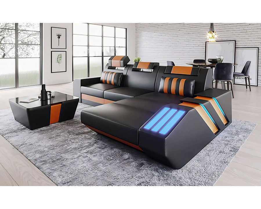 Jubilee Cosmo Small Modern Right Hand Facing Sectional with Led - Black/Orange, Bonded Leather