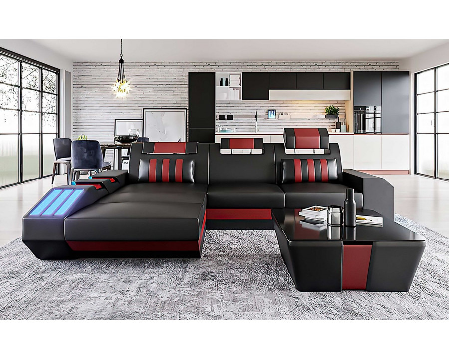 Jubilee Cosmo Small Modern Left Hand Facing Sectional with Led - Red/Black, Bonded Leather