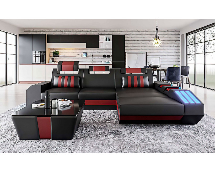 Jubilee Cosmo Small Modern Right Hand Facing Sectional with Led - Red/Black, Bonded Leather