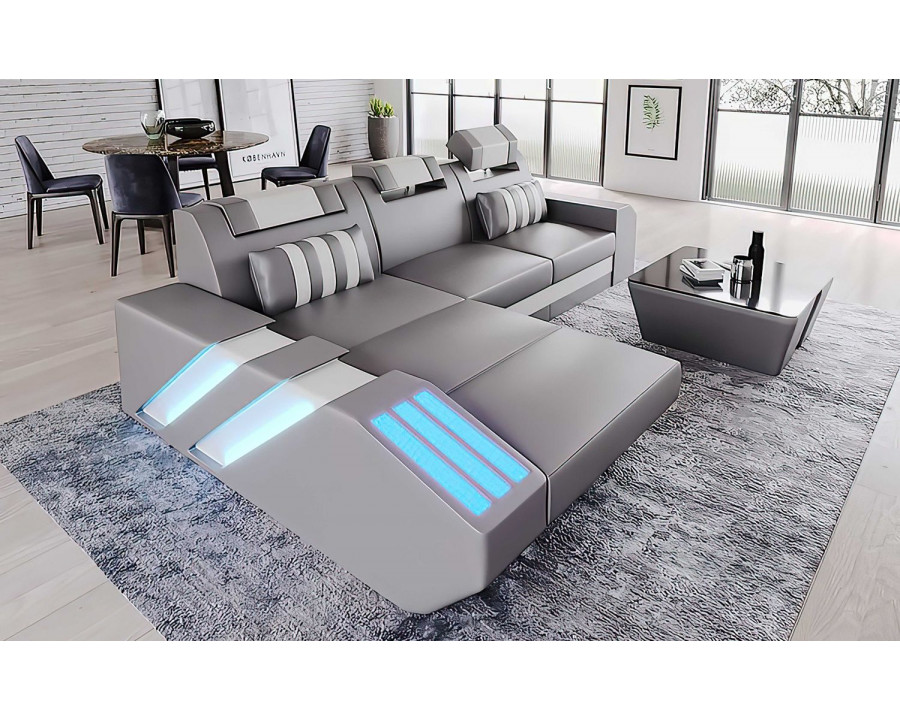 Jubilee Cosmo Small Modern Left Hand Facing Sectional with Led - Gray/White, Bonded Leather