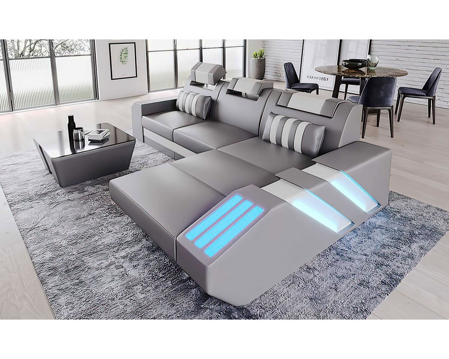 Jubilee Cosmo Small Modern Right Hand Facing Sectional with Led - Gray/White, Bonded Leather