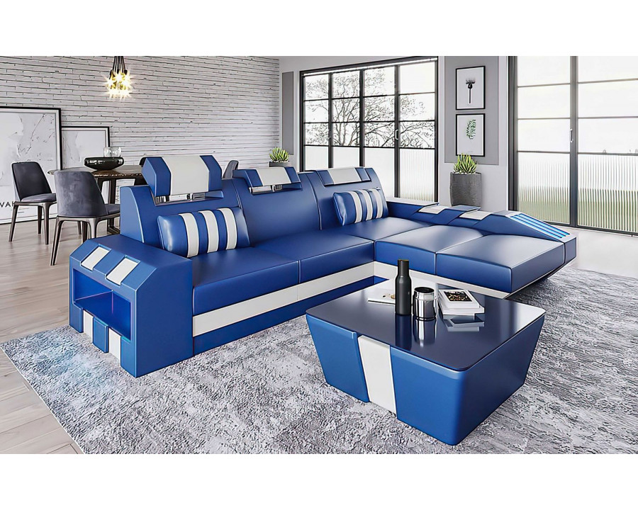 Jubilee Cosmo Small Modern Right Hand Facing Sectional with Led - Blue/White, Bonded Leather