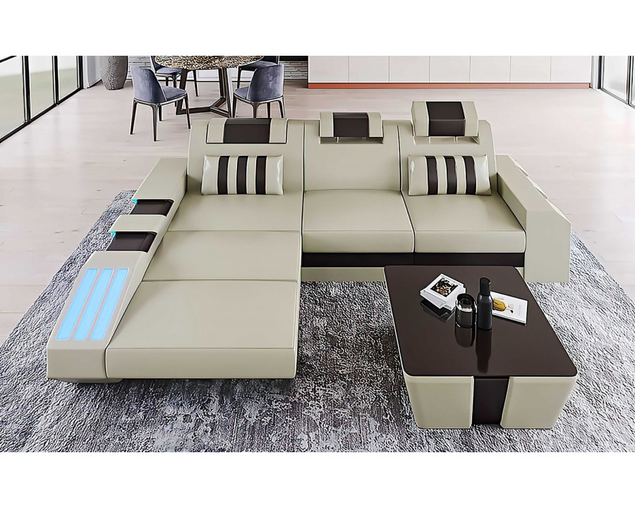 Jubilee Cosmo Small Modern Left Hand Facing Sectional with Led - Beige/Black, Bonded Leather