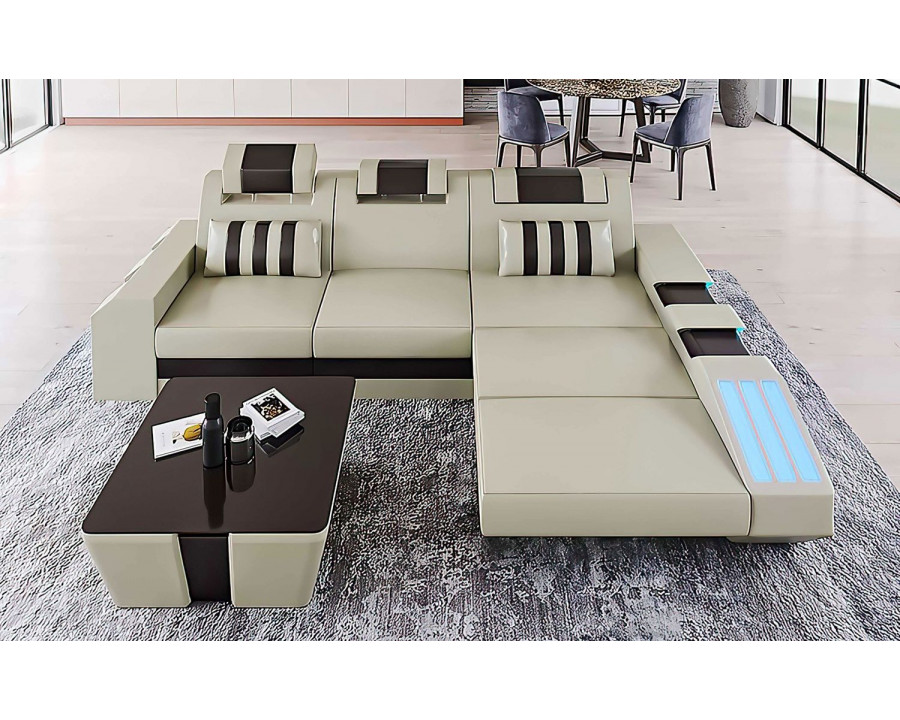 Jubilee Cosmo Small Modern Right Hand Facing Sectional with Led - Beige/Black, Bonded Leather