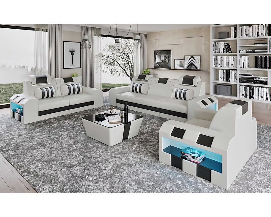 Jubilee Cosmo Modern Sofa Set with Led - White/Black, Bonded Leather