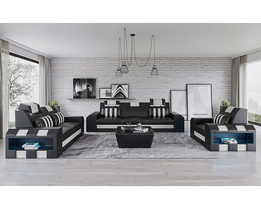 Jubilee Cosmo Modern Sofa Set with Led - Black/White, Bonded Leather