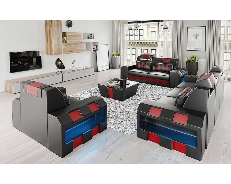 Jubilee Cosmo Modern Sofa Set with Led - Black/Red, Bonded Leather