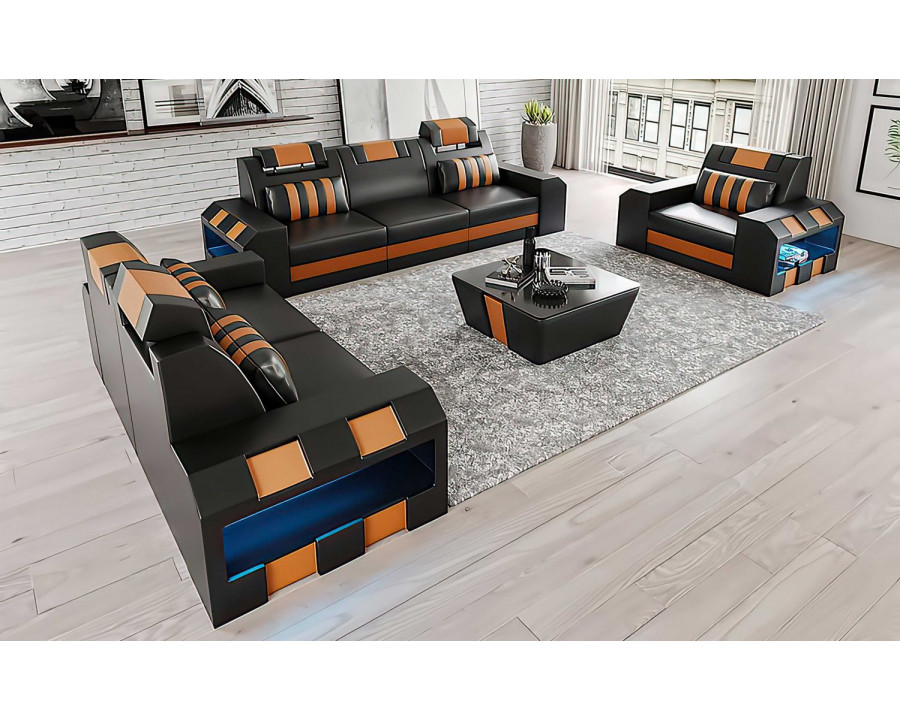 Jubilee Cosmo Modern Sofa Set with Led - Black/Orange, Bonded Leather