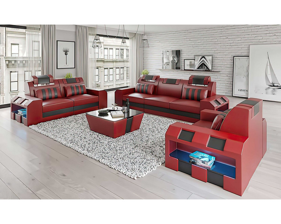 Jubilee Cosmo Modern Sofa Set with Led - Red/Black, Bonded Leather