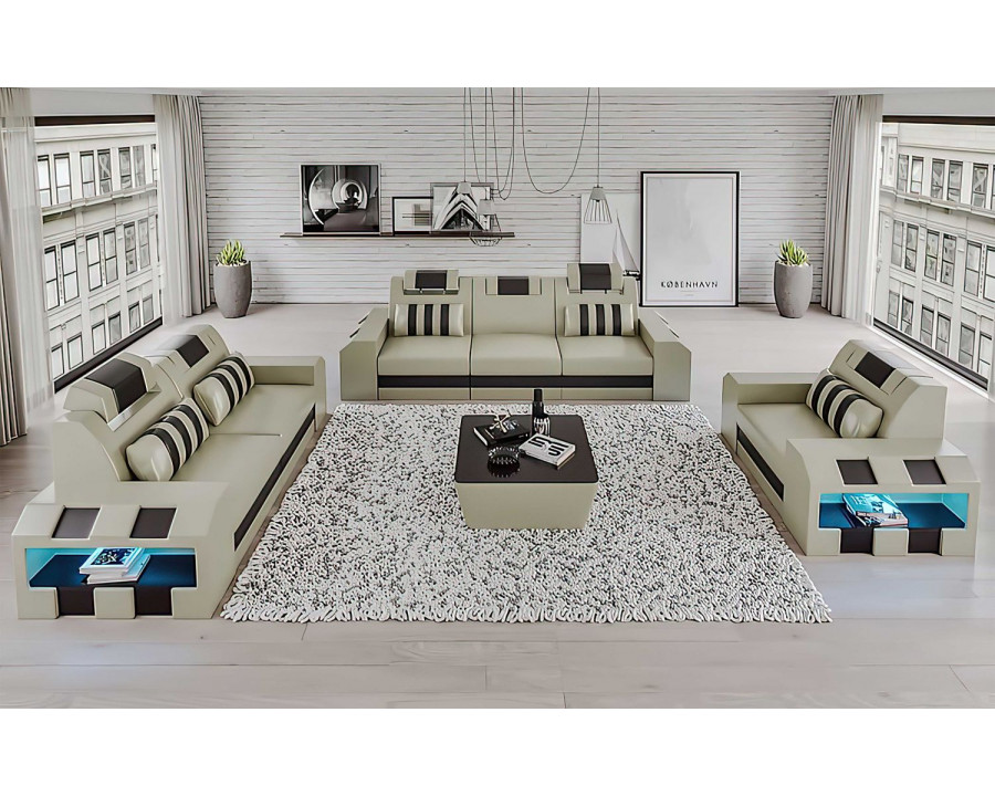 Jubilee Cosmo Modern Sofa Set with Led - Beige/Black, Bonded Leather