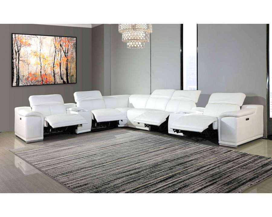 Jubilee Logan Modern Sectional with Recliner - White, Top Grain Italian Leather, Classic