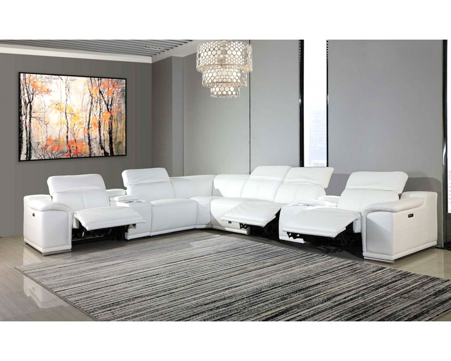 Jubilee Logan Modern Sectional with Recliner - White, Top Grain Italian Leather, Combo