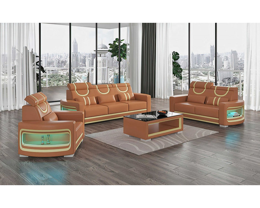 Jubilee Luca Modern Sofa with Led - Brown/Beige, Bonded Leather